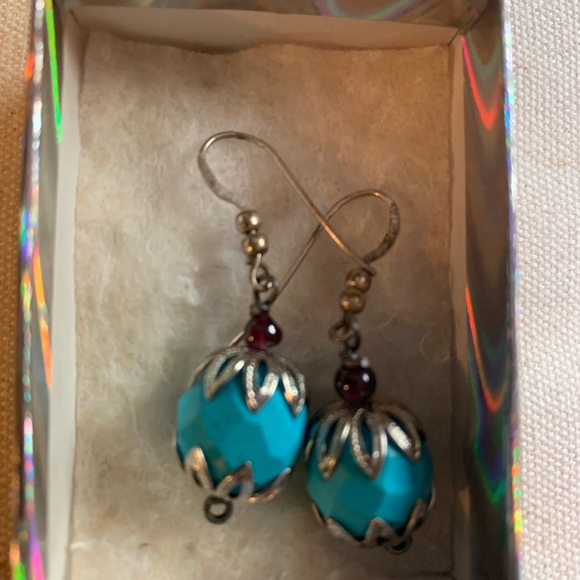 Blue and Silver Beaded Earrings - Picture 2 of 2
